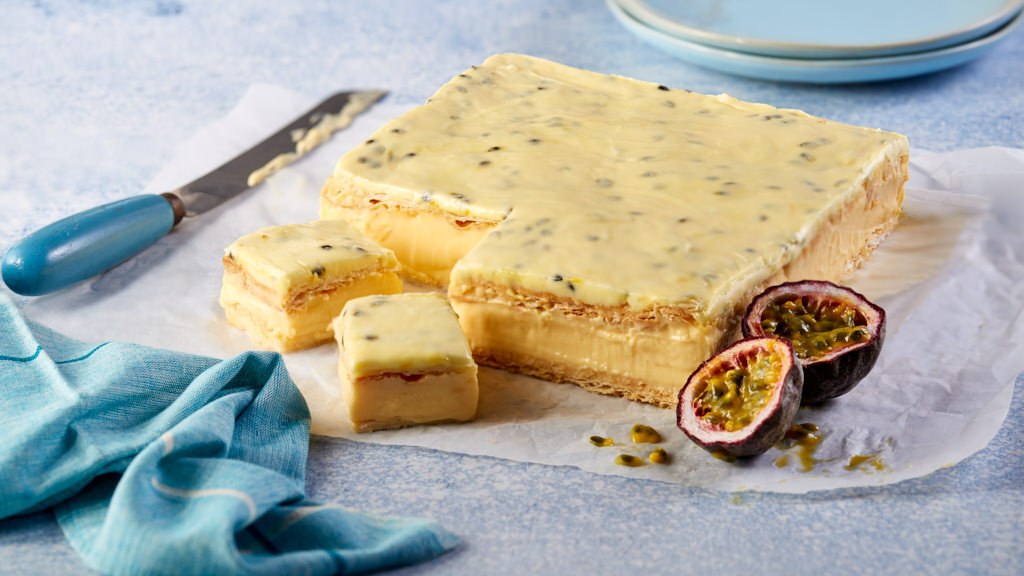 Vanilla Slice with Passionfruit Glaze