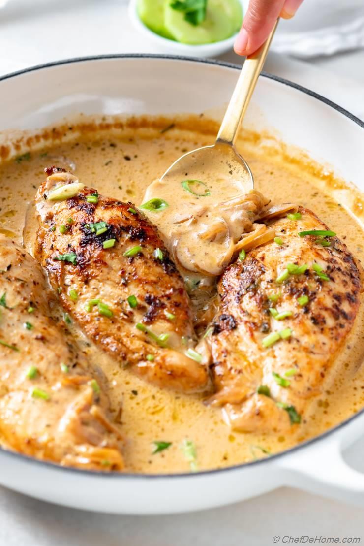 Pan-Seared Chicken with Sweet-Salty Caramelized Onion Sauce
