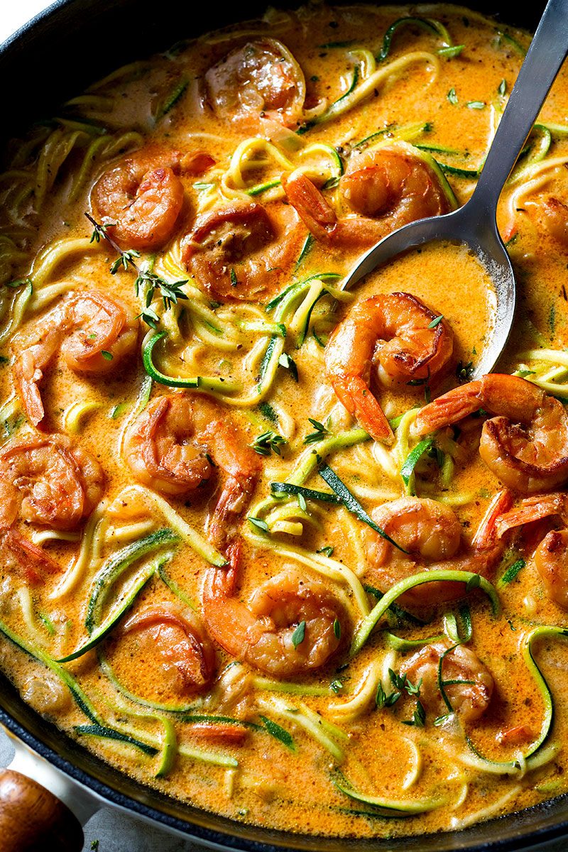 Shrimp and Bacon Cream Sauce with Zucchini Noodles