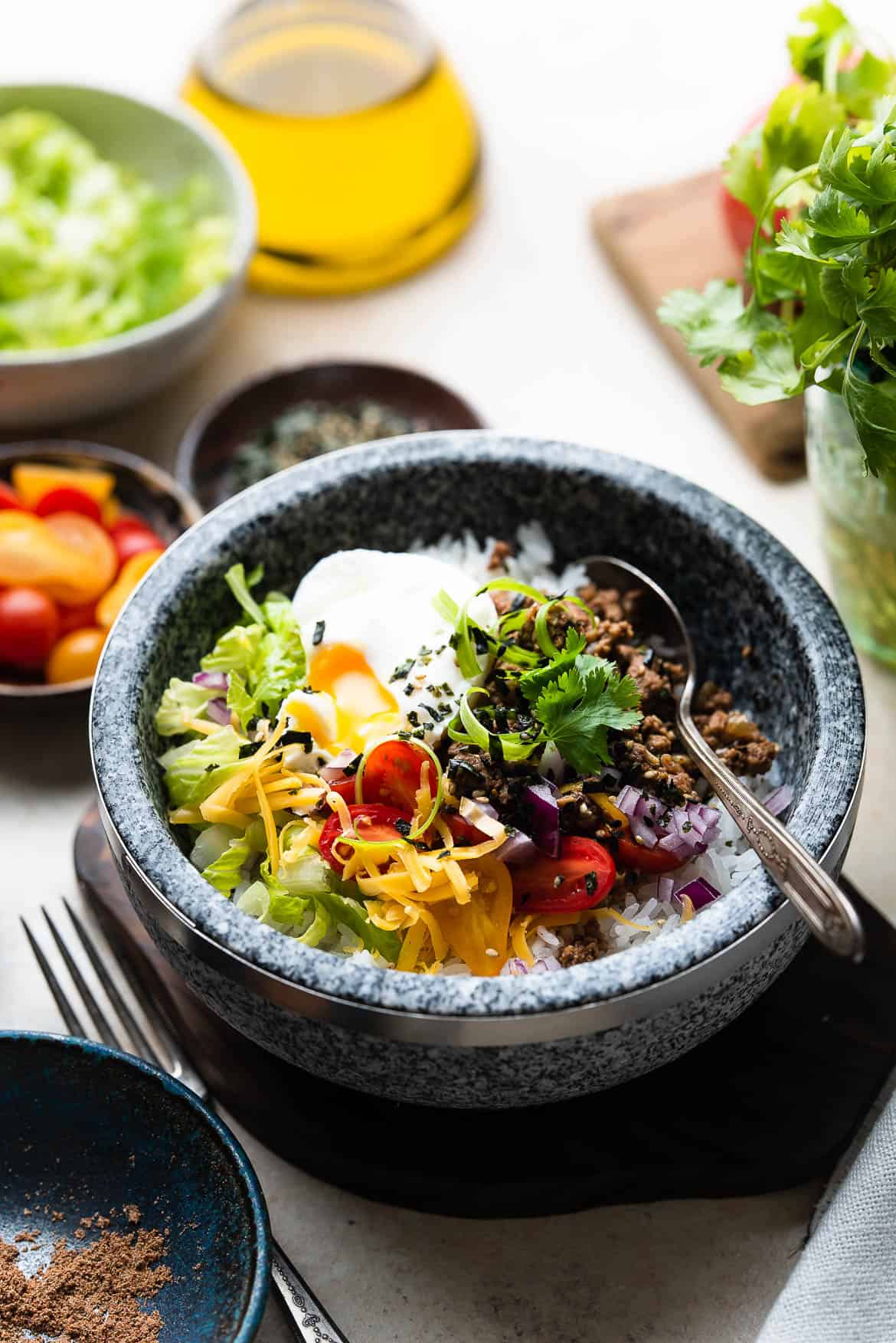 Cheese-Topped Okinawan Taco Rice Bowl