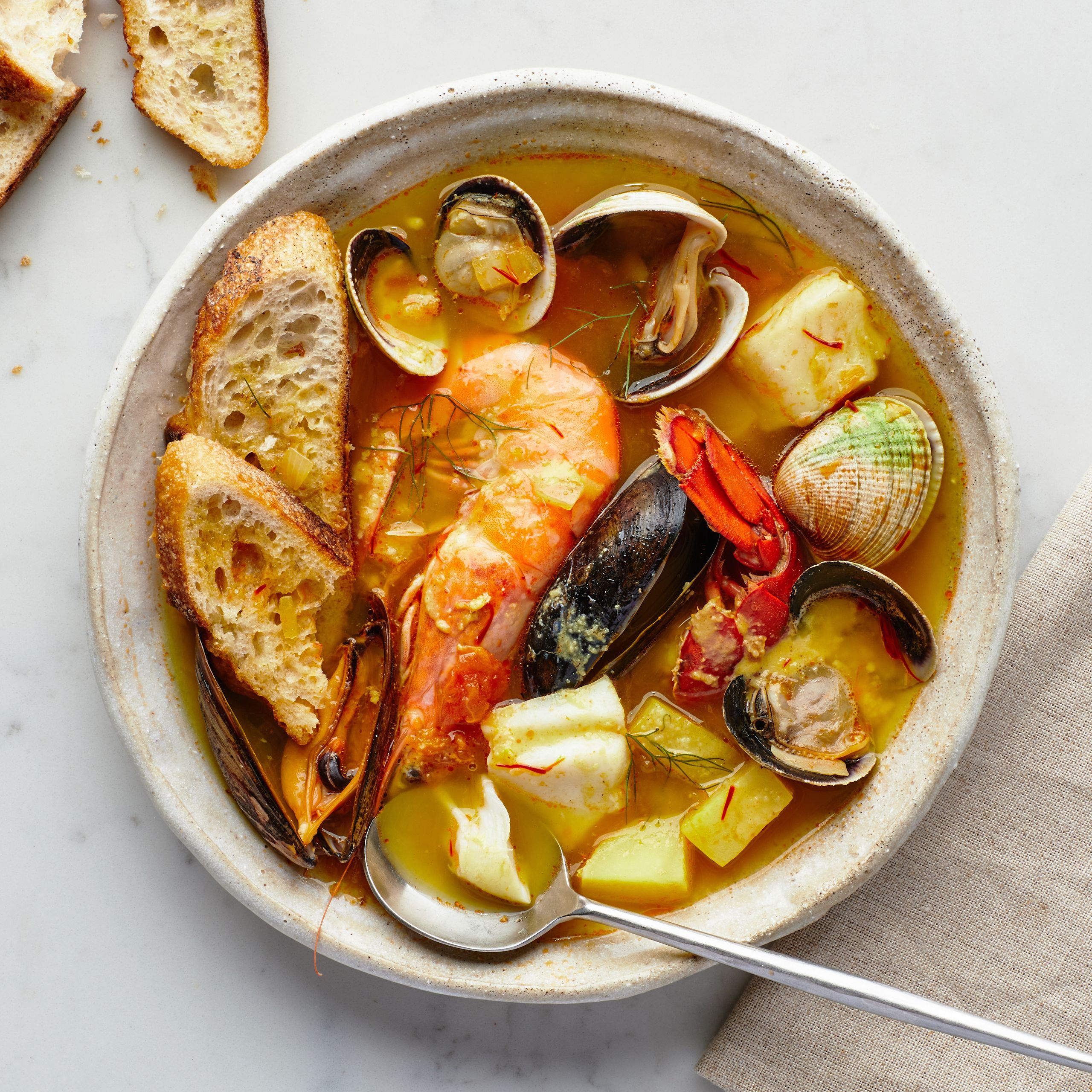 Bouillabaisse-Inspired Seafood Stew with Saffron Broth