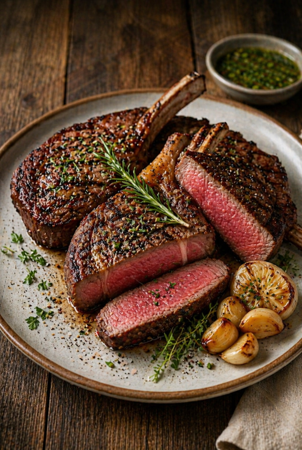 Pan-Seared Ribeye with Garlic Butter and Charred Asparagus