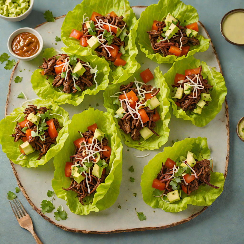 Shredded Beef and Roasted Vegetable Lettuce Wraps with Avocado Dressing