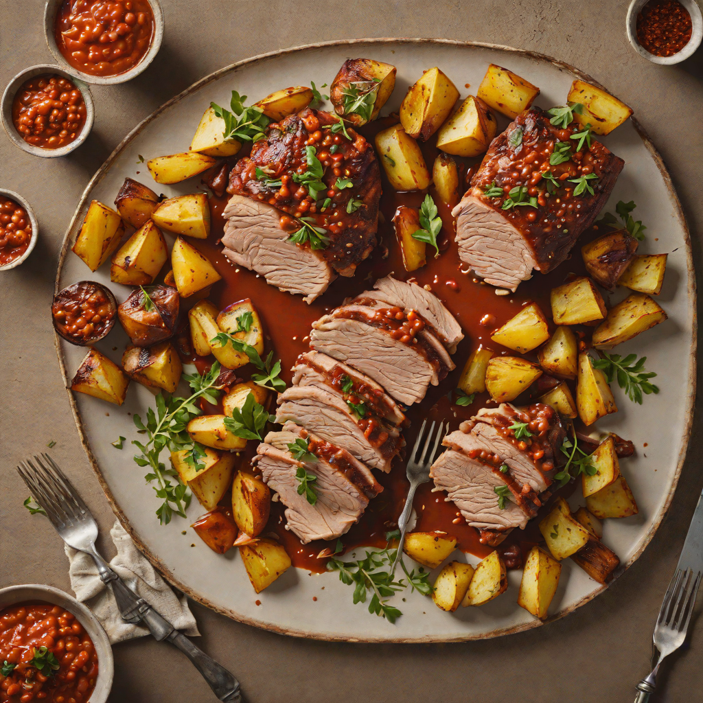 Slow-Cooked Pork Shoulder with Romesco and Roasted Potatoes