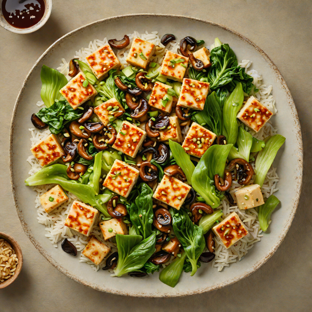 Stir-Fried Tofu with Bok Choy and Shiitake Mushrooms in Garlic Sauce