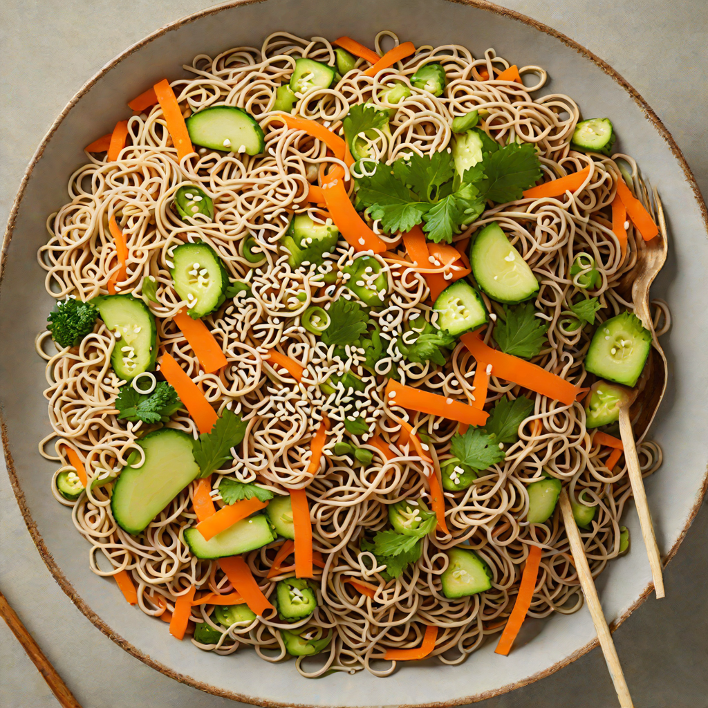 Cold Sesame Soba Noodle Salad with Julienned Vegetables