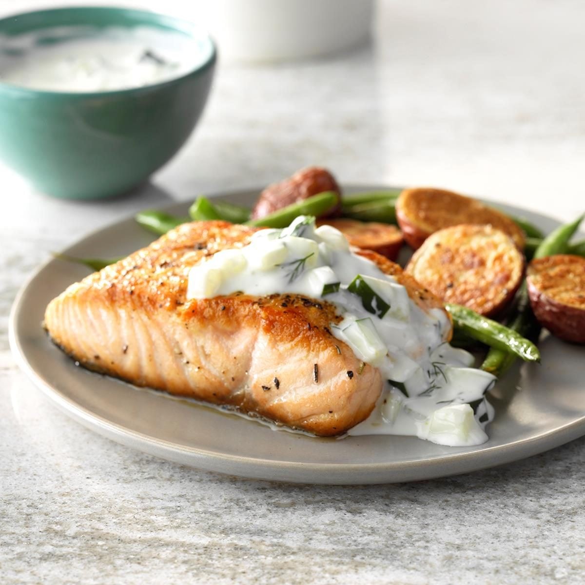 Pan-Seared Salmon with Citrus-Dill Sauce and Spring Pea Purée
