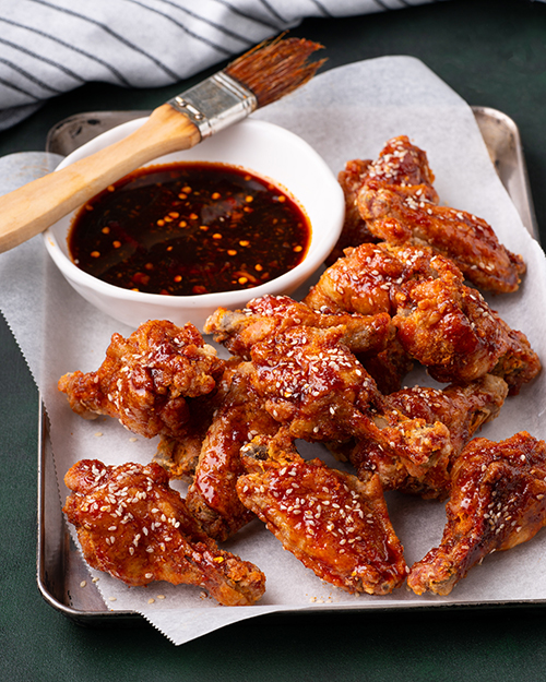 Korean Double-Fried Chicken Wings with Spicy Garlic Glaze