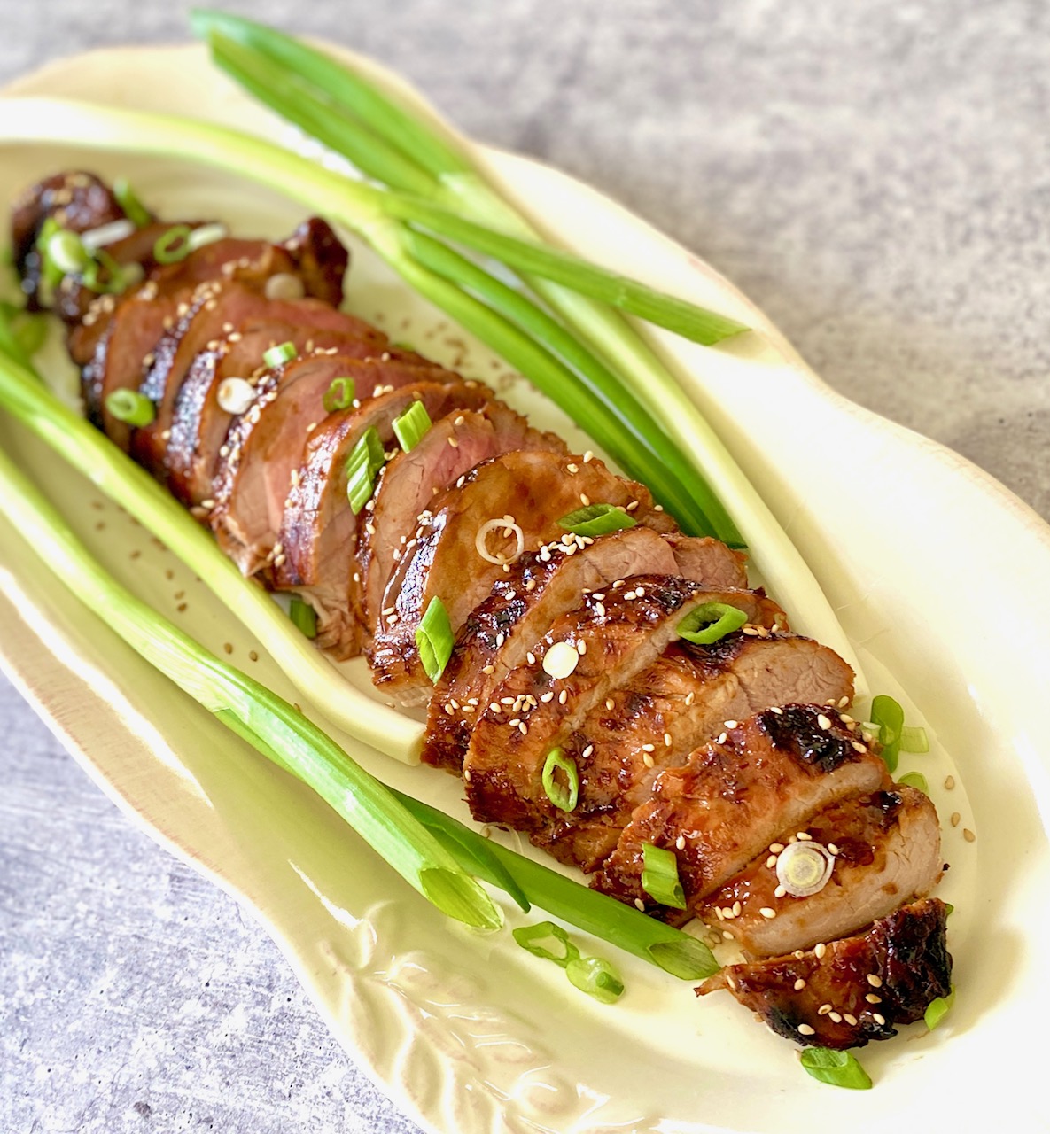 Grilled Miso-Marinated Pork Tenderloin with Ginger and Scallion Sauce