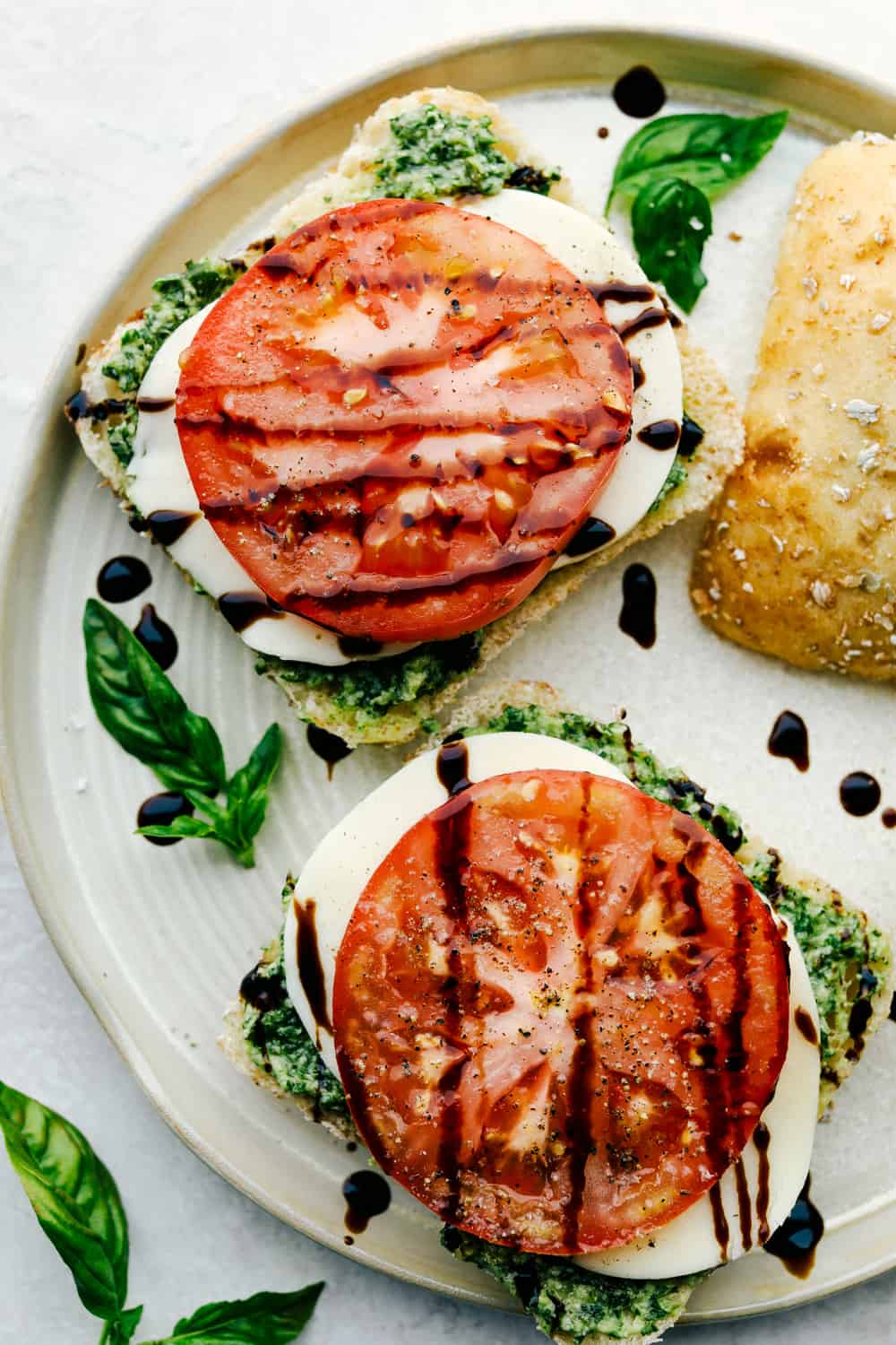 Toasted Ciabatta Caprese Sandwich with Basil Pesto