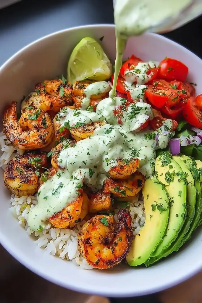 Sautéed Shrimp with Avocado Salsa and Cilantro Lime Dressing