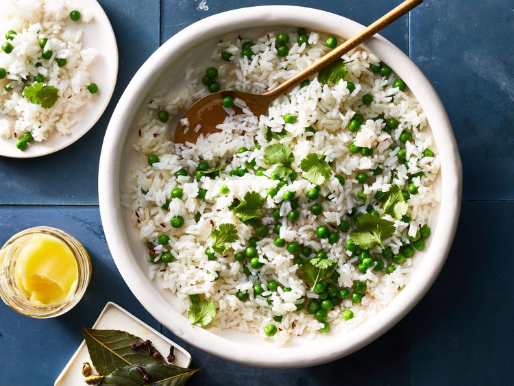 Spiced Kashmiri Nadru and Pea Pilaf