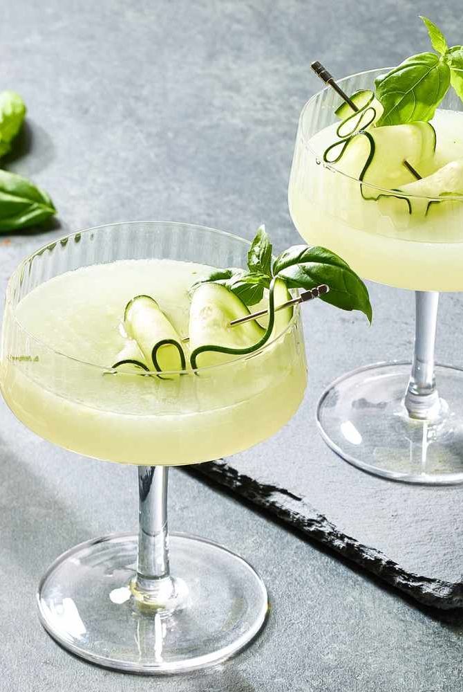 Herb-Infused Gin Martini with Cucumber and Basil