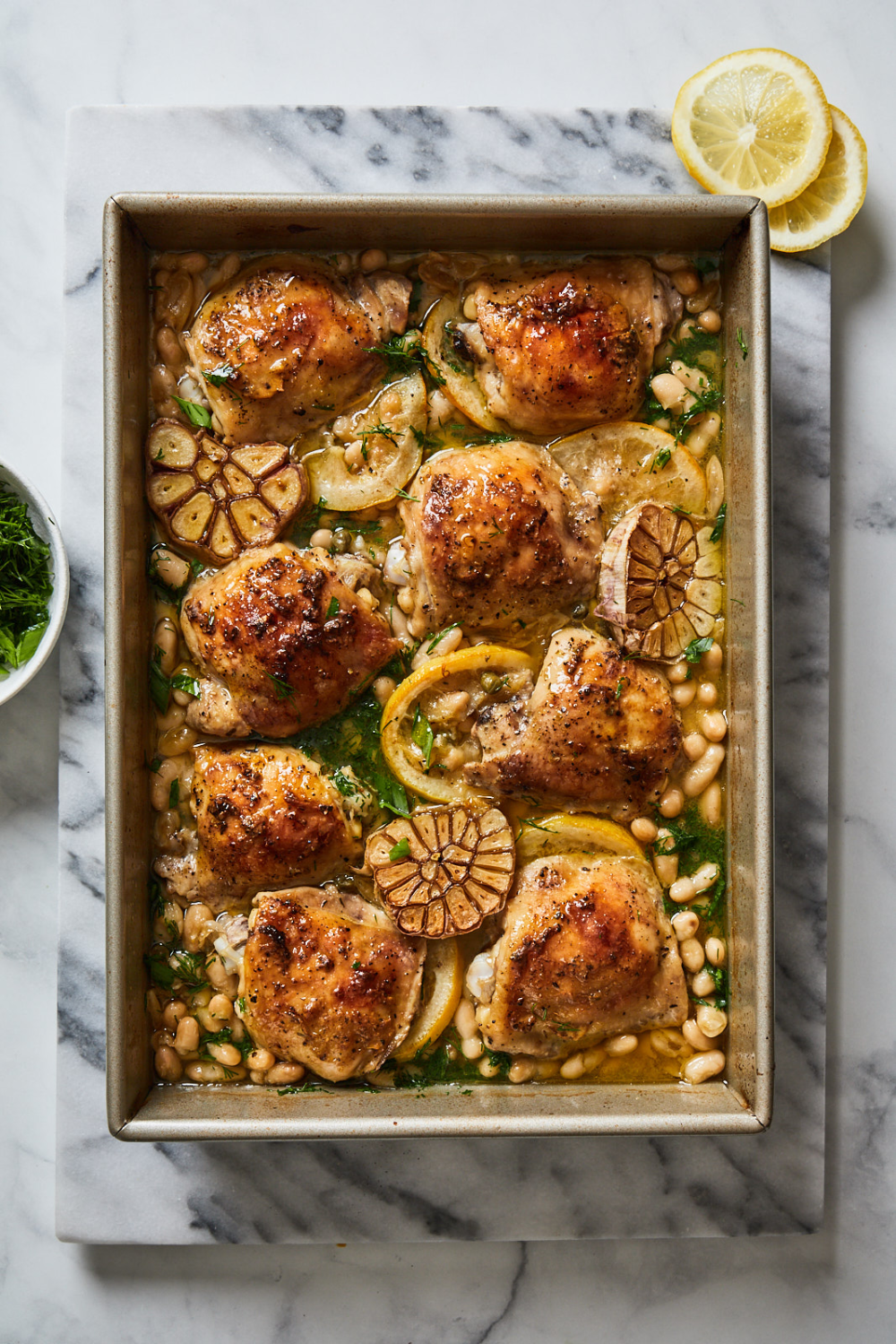 Roman-Style Herb Roasted Chicken with Garlicky White Beans
