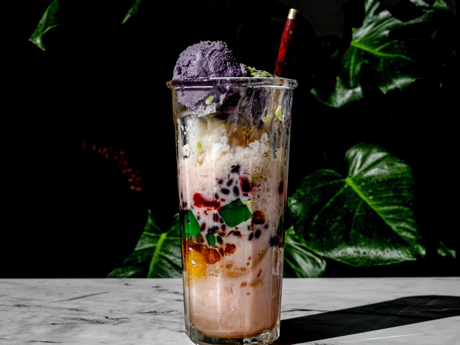 Halo-Halo Inspired Shaved Ice Dessert with Mixed Fruits and Sweet Beans