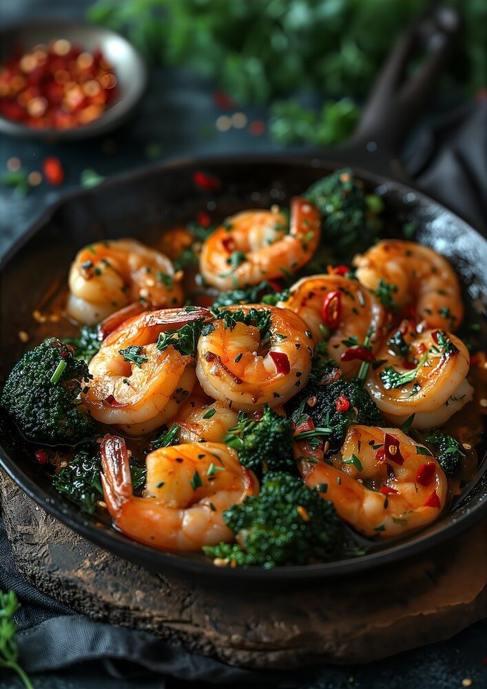 Stir-Fried Garlic Shrimp with Broccoli and Chili