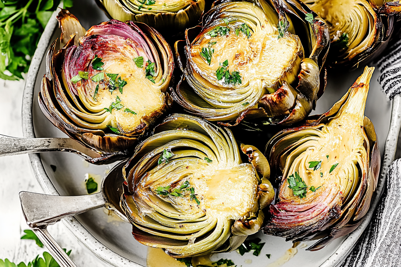 Roasted Artichokes with Bitter Orange & Garlic