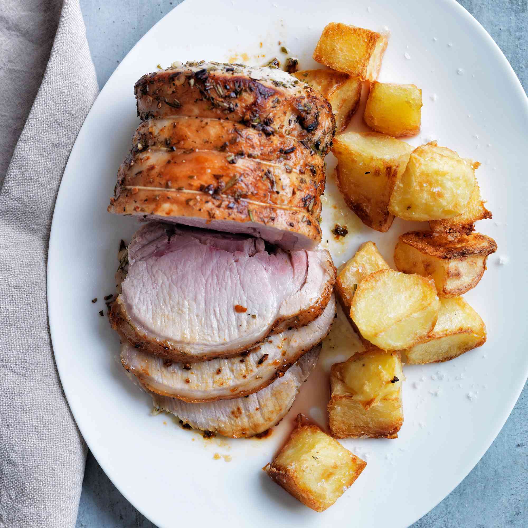 Baked Lemon-Rosemary Pork Tenderloin with Garlic Mashed Potatoes