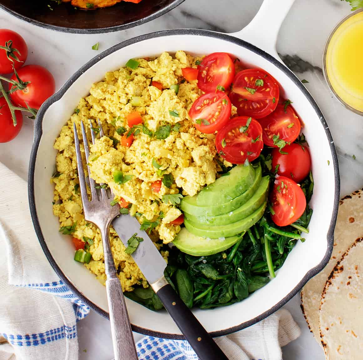 Quick Scrambled Tofu Breakfast Bowl with Spinach and Avocado