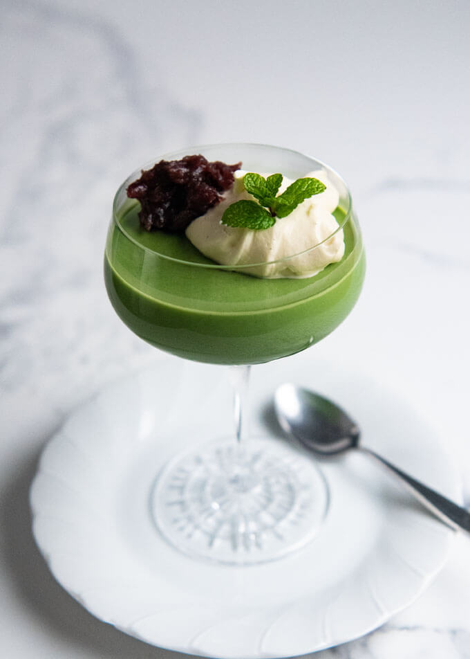 Chilled Matcha Tea Jelly with Coconut Cream