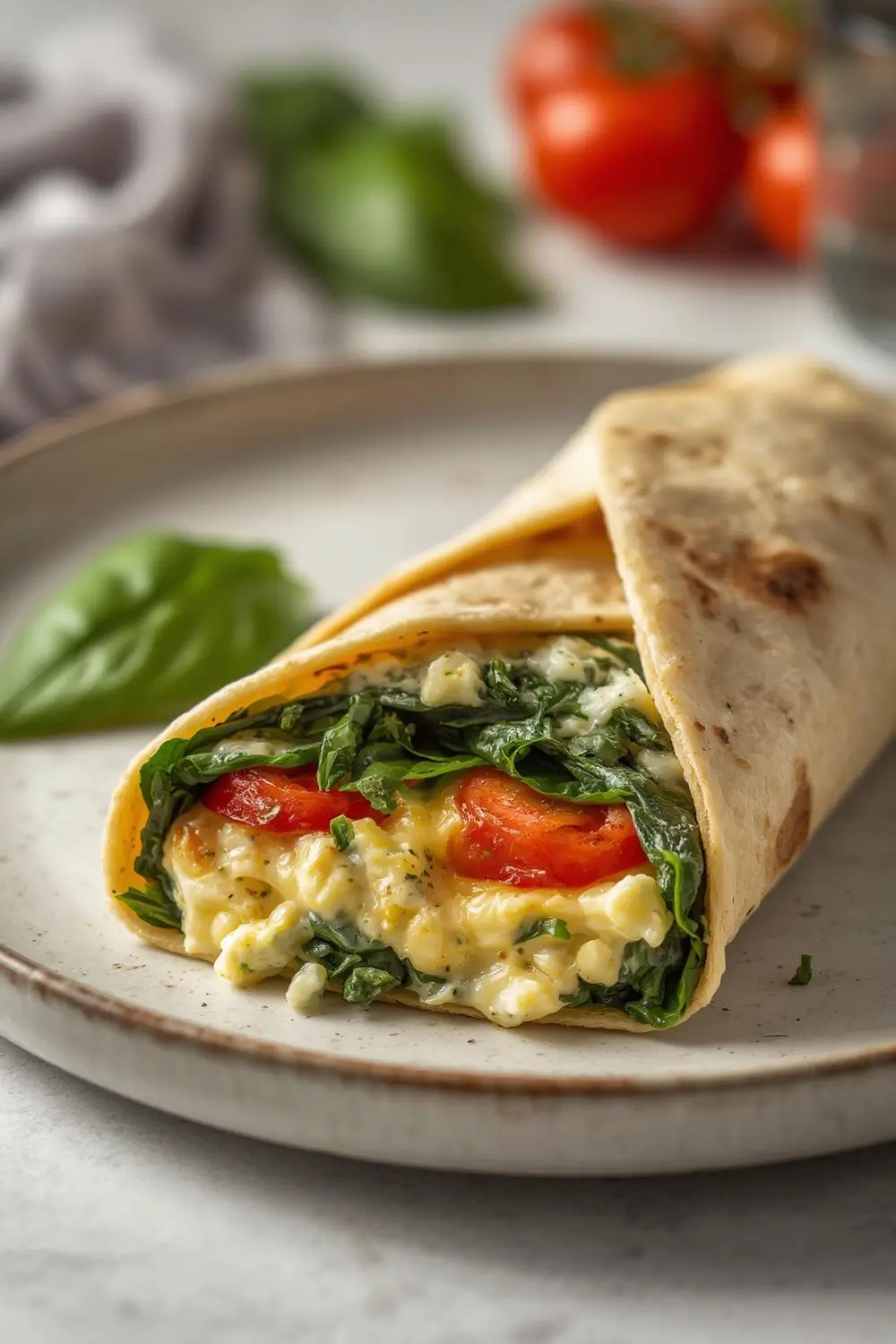 Quick Sautéed Spinach and Tomato Breakfast Wrap