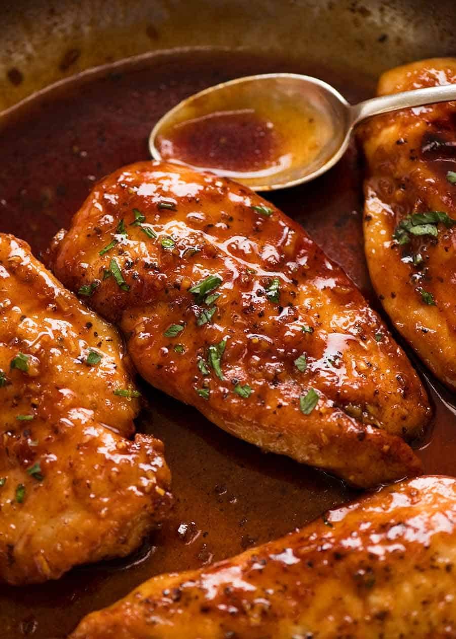 Pan-Seared Chicken with Honey-Garlic Glaze and Roasted Garlic Potatoes