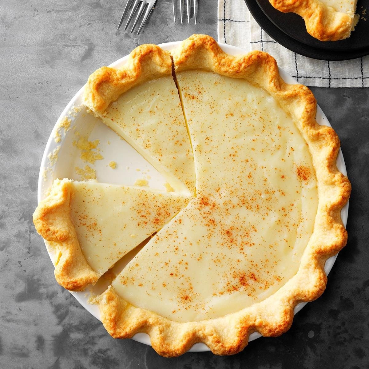 Warm Indiana Sugar Cream Pie with Vanilla Custard