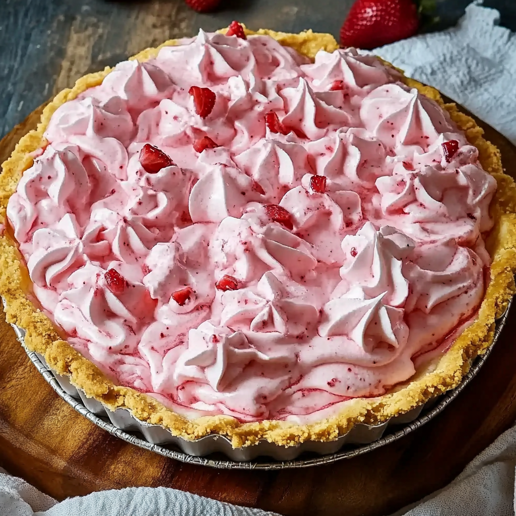 No-Bake Strawberry Milkshake Pie with Shortbread Crust