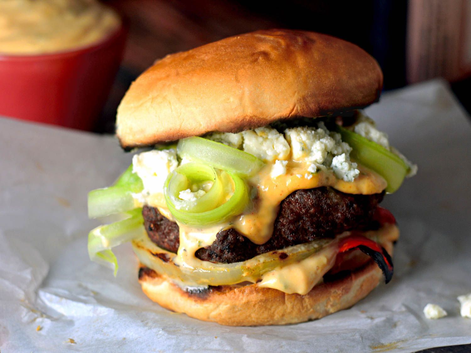 Open Flame-Grilled Beef Burger with Cajun-Spiced Aioli