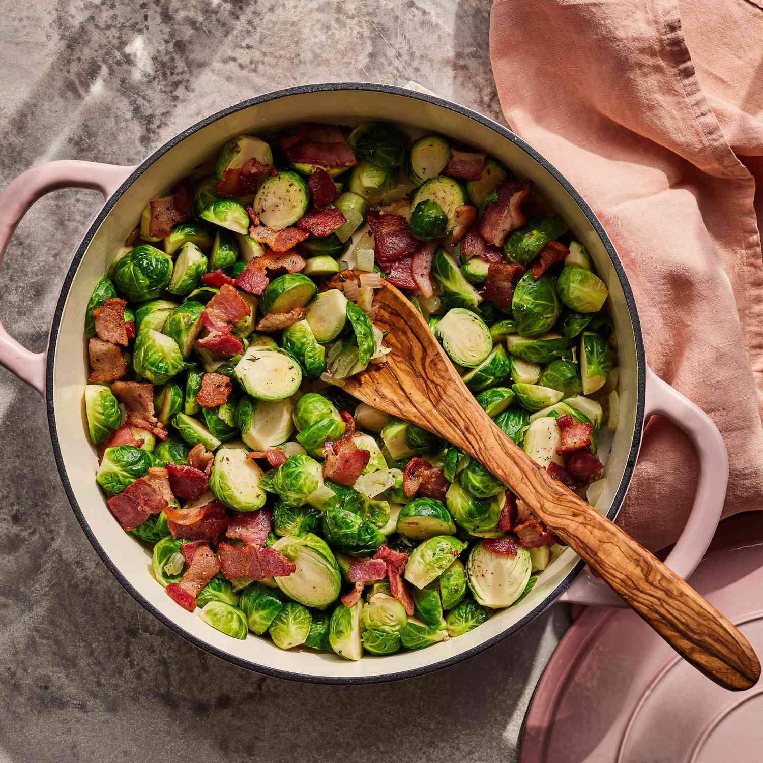 Sautéed Garlic Lemon Brussels Sprouts with Bacon