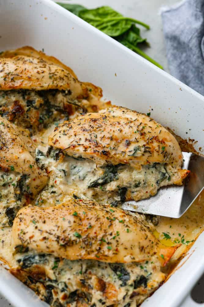 Cheese-Stuffed Chicken Breast with Spinach and Cream Sauce