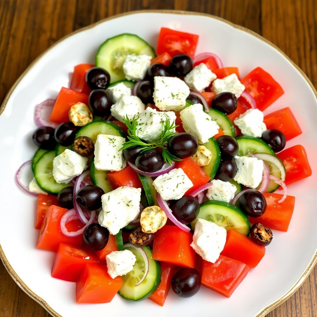 Fresh Greek Village Salad with Kalamata Olives and Feta