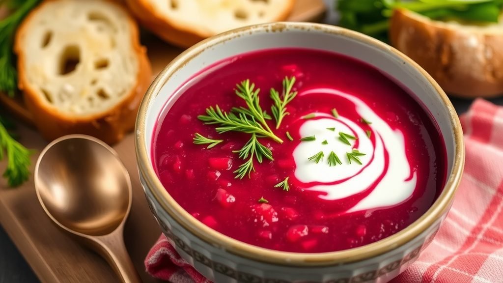 Hearty Russian Beet and Cabbage Borscht Soup