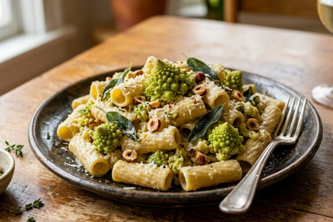 Sautéed Romanesco Pasta with Garlic and Olive Oil