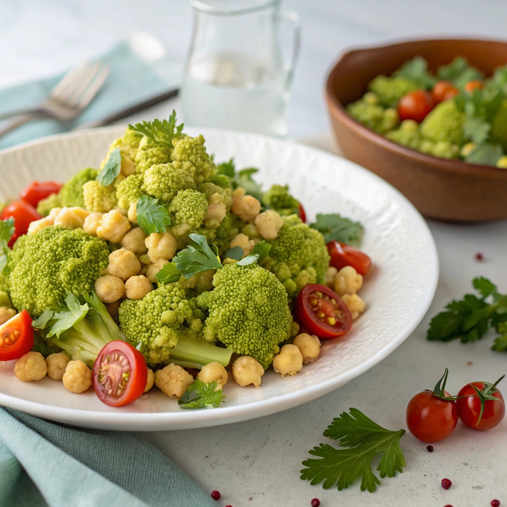 Roasted Romanesco and Chickpea Salad with Lemon-Tahini Dressing