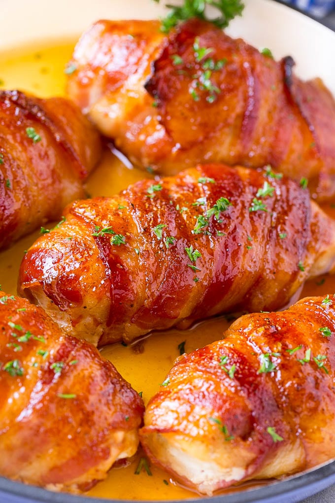 Oven-Baked Chicken Breast Wrapped in Bacon with Smoky BBQ Glaze