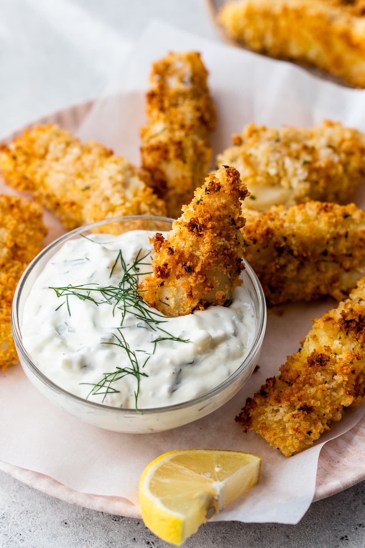 Air Fryer Fish Sticks with Lemon-Dill Yogurt Dip
