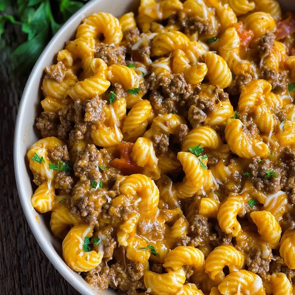 One-Pot Cheesy Hamburger Helper with Peas