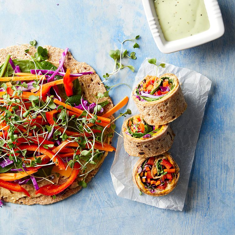 Parade-Inspired Rainbow Veggie Wraps with Tangy Avocado Dressing