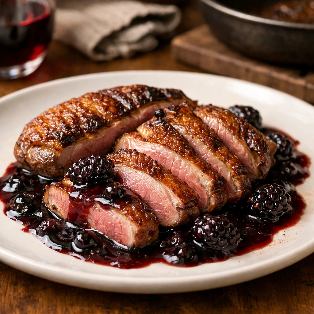 Pan-Seared Duck Breast with Blackberry Balsamic Reduction