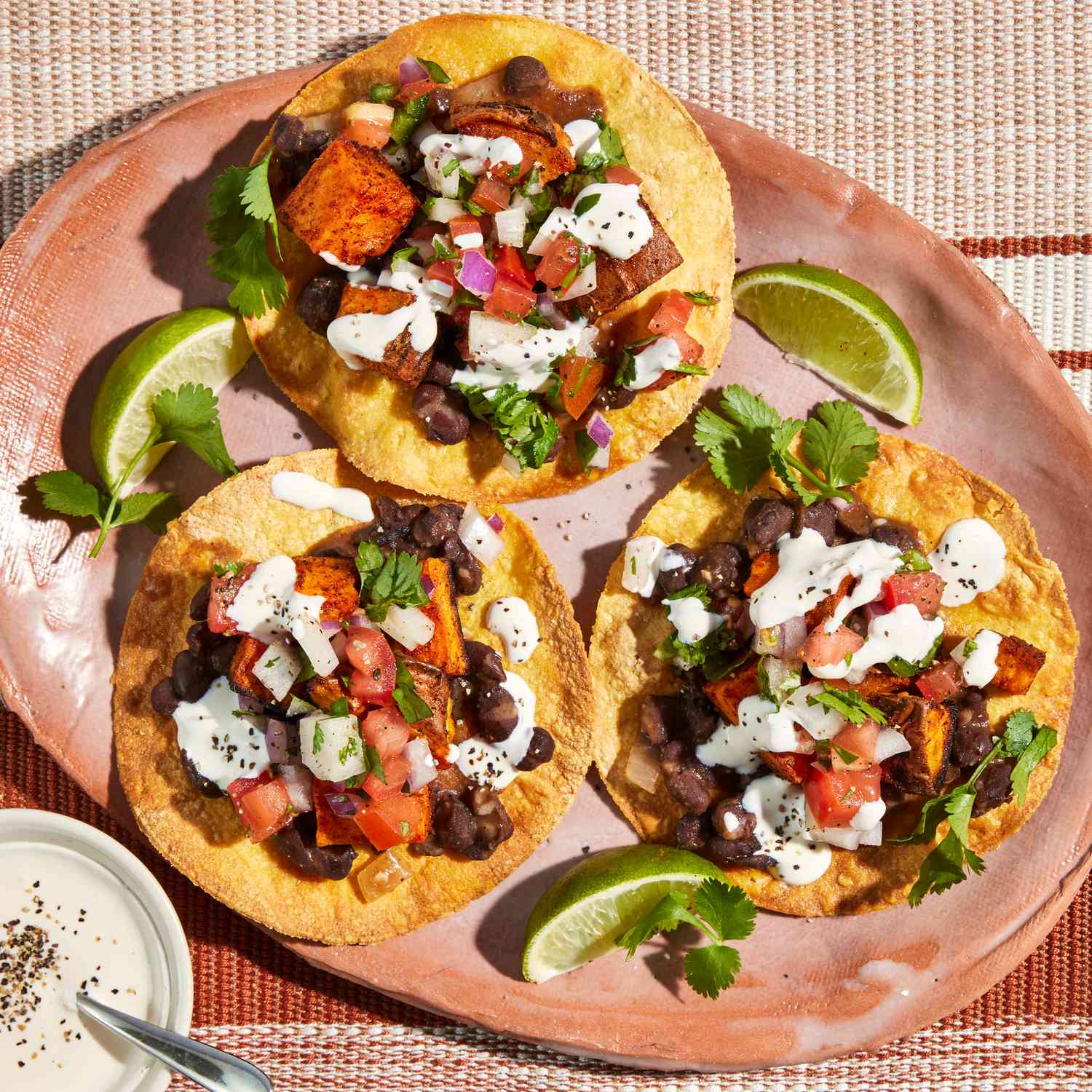 Motuleño Breakfast Tostadas with Black Beans and Fried Eggs