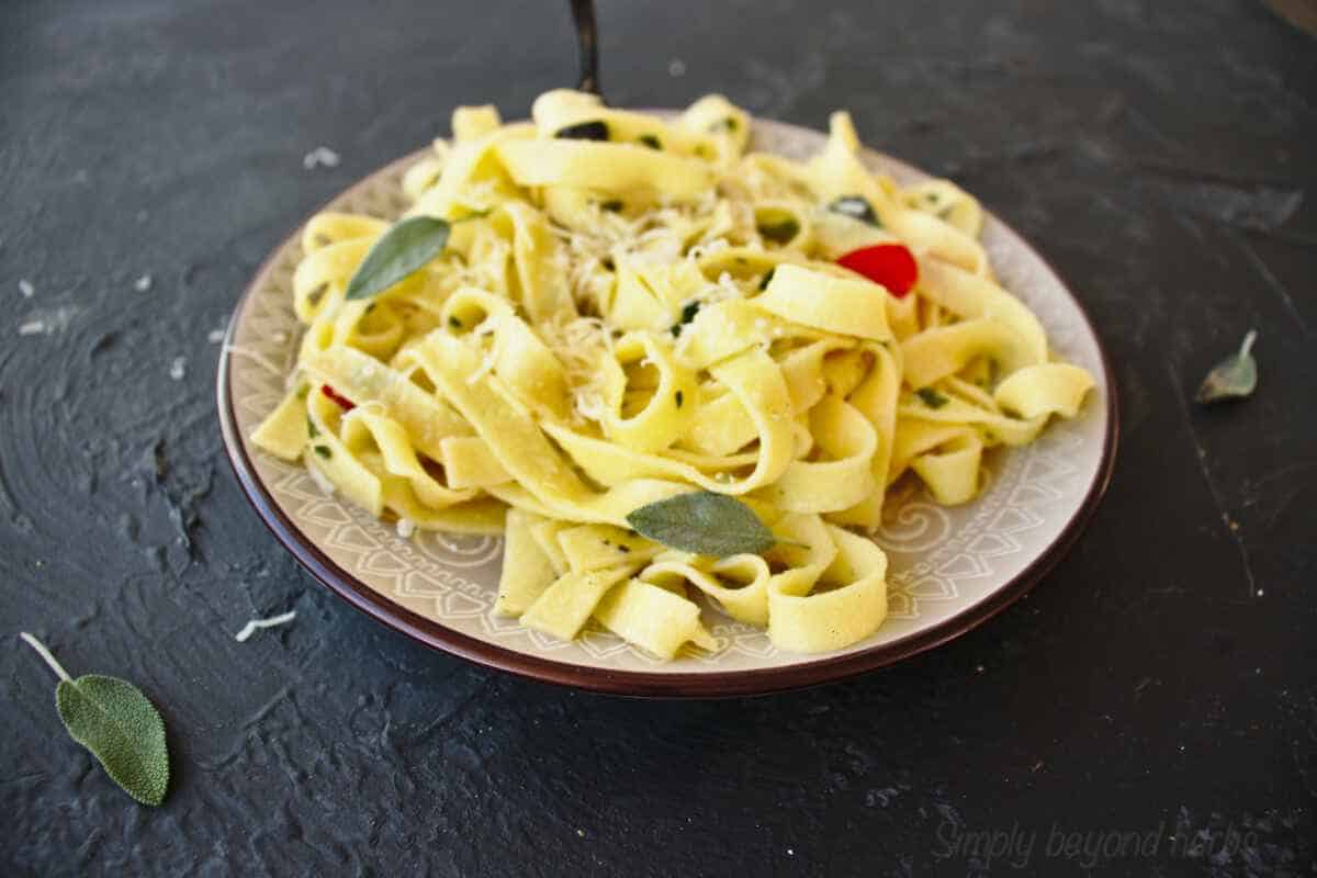 Wooden Board Handcrafted Pasta with Sage Butter