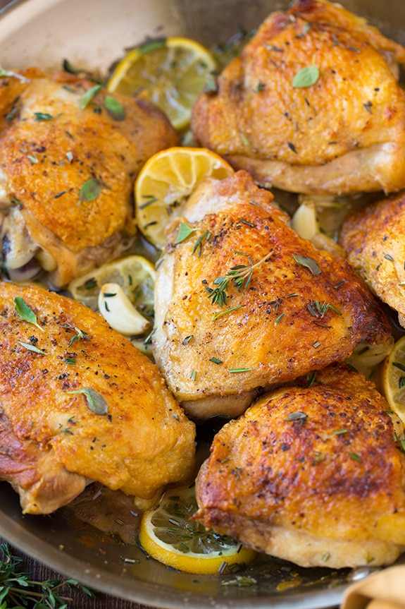 Seared Lemon-Thyme Chicken with Roasted Garlic Potatoes