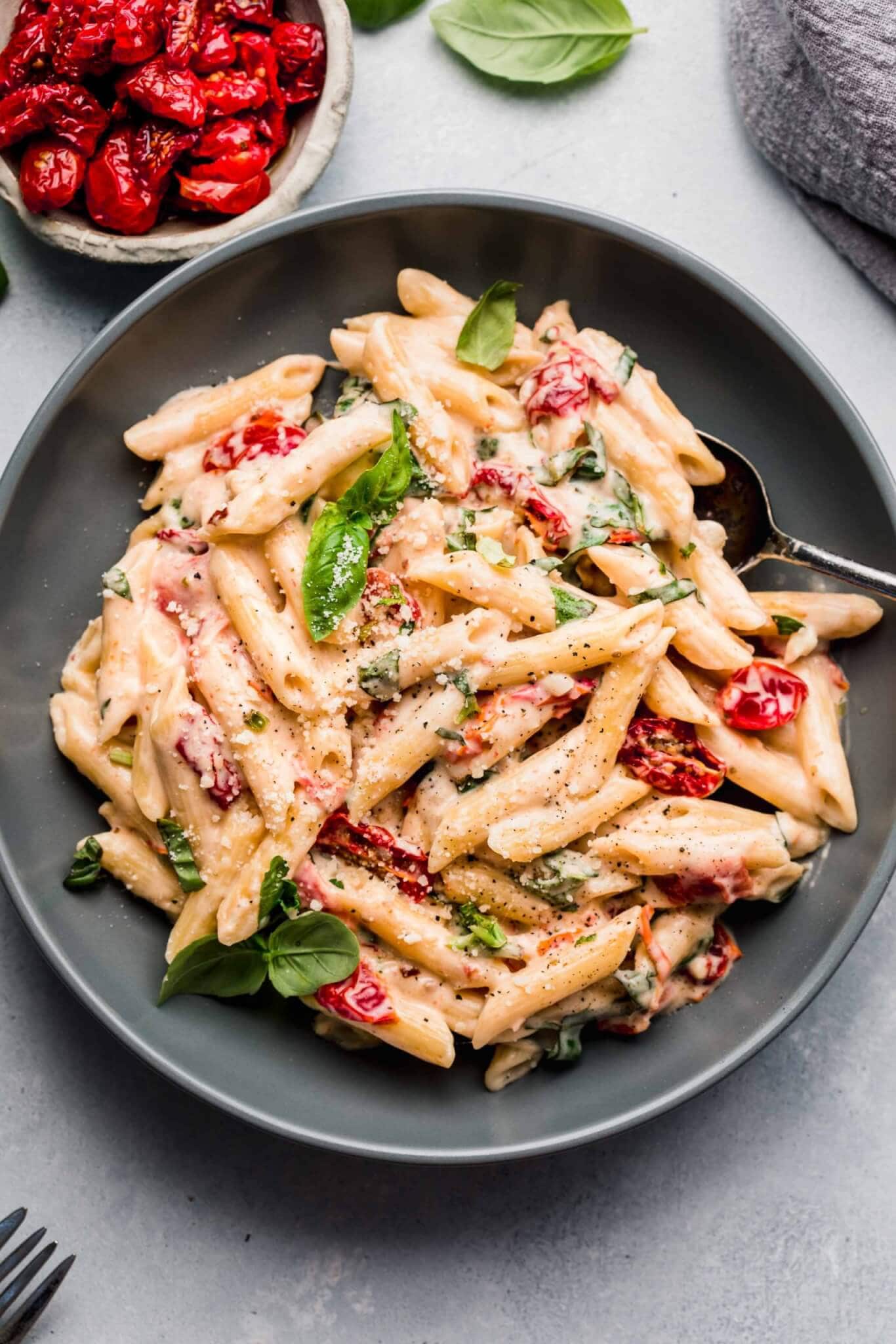 Creamy Sun-Dried Tomato & Herb Pasta with Cherry Tomatoes