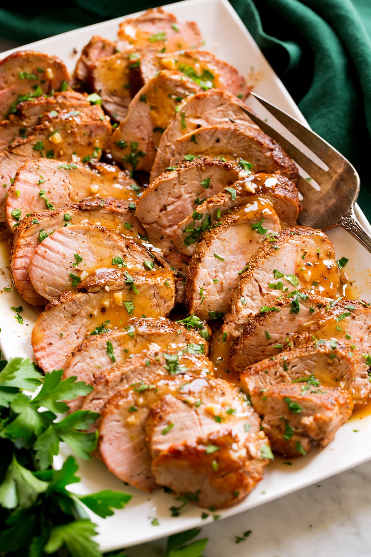 Oven-Baked Pork Tenderloin with Mustard-Thyme Glaze and Roasted Brussels Sprouts