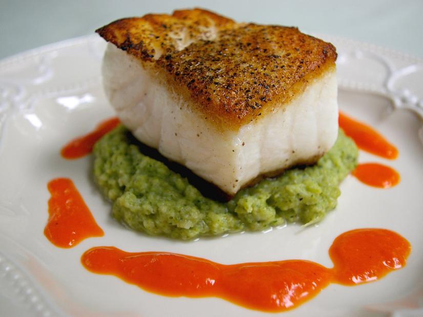 Pan-Roasted Sea Bass with Romesco Sauce and Charred Peppers
