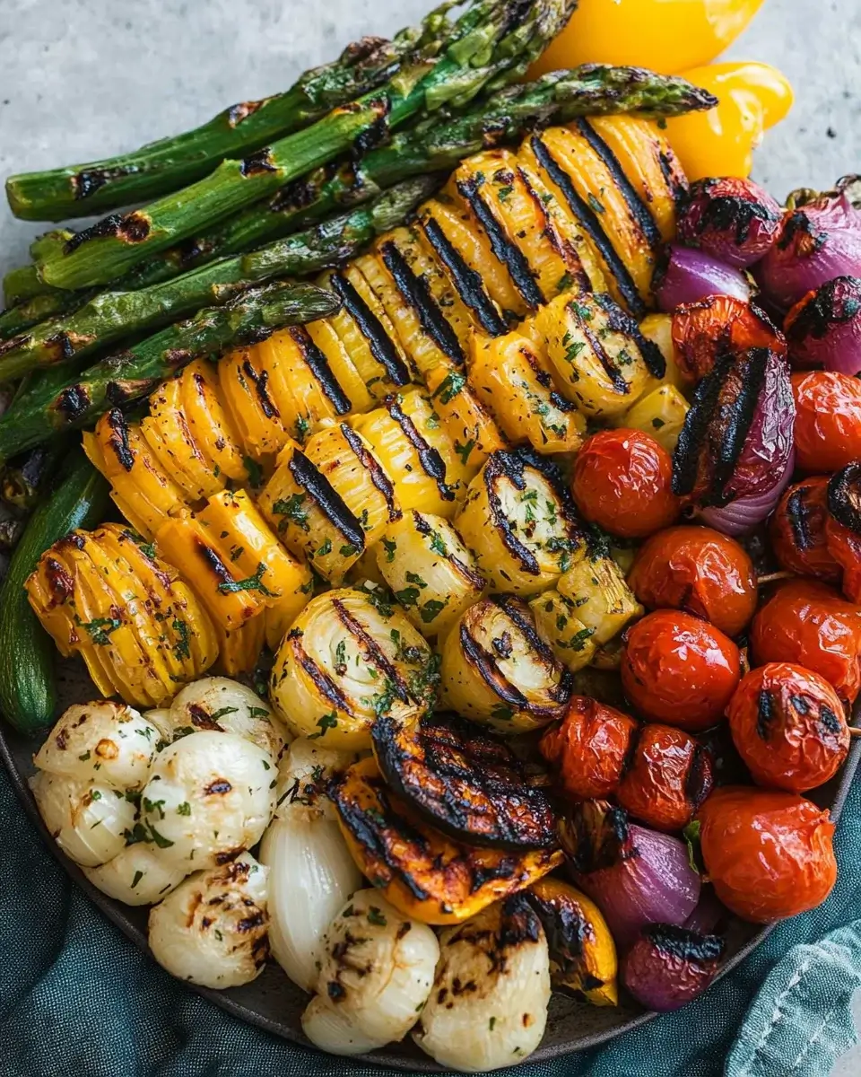 Grilled Vegetable Medley with Basil-Mint Sauce