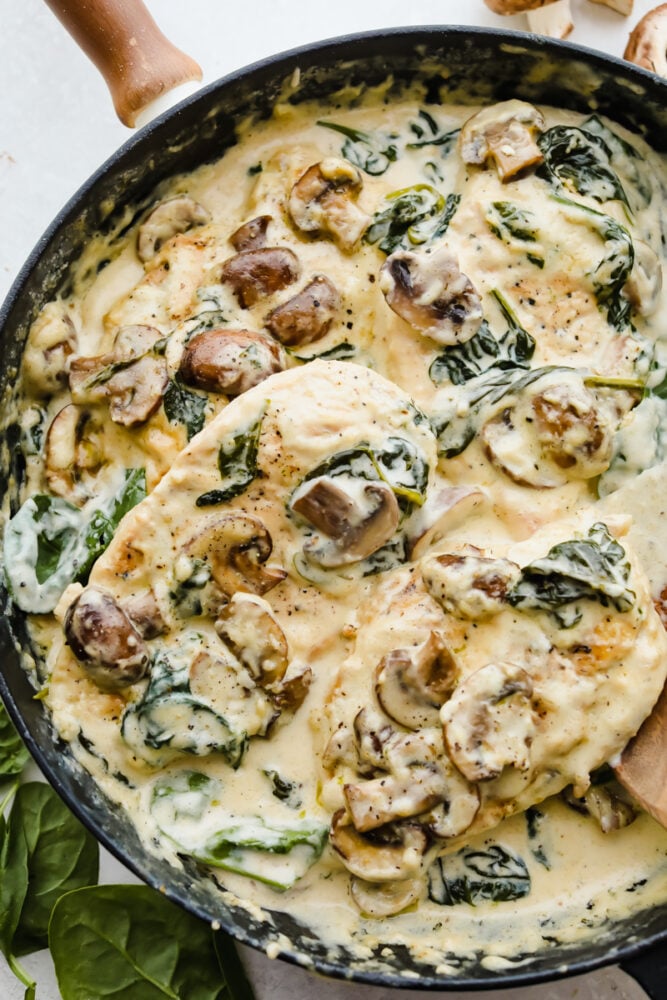 Sautéed Chicken with Hidden Mushroom and Spinach Ragu