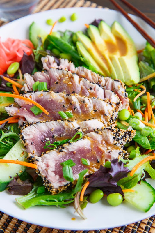 Seared Ahi Poke Salad with Sesame Soy Dressing