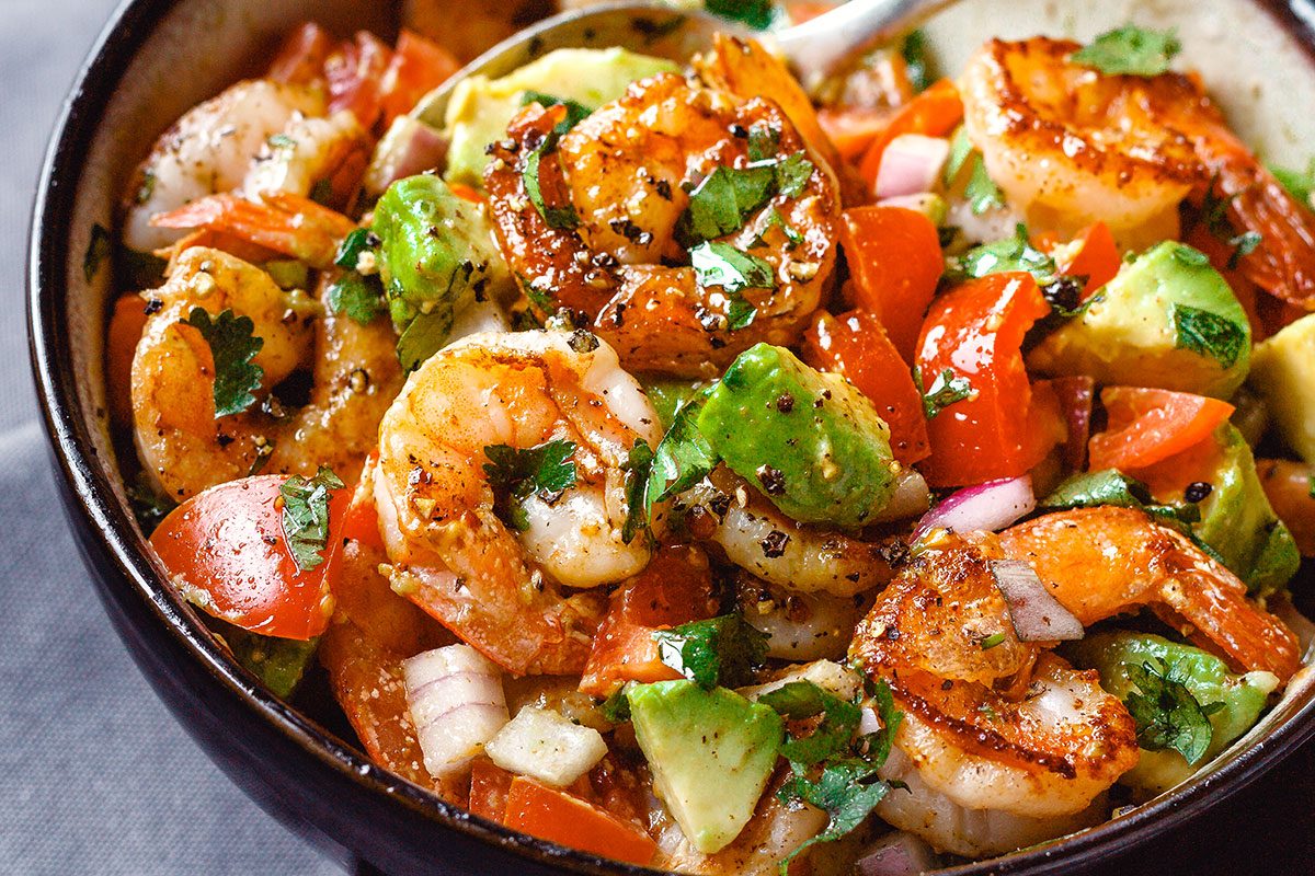 Sautéed Shrimp with Avocado-Tomato Salad